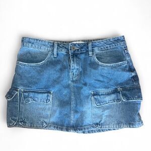 Ymi Jeans Women's Blue Denim Cargo Mini Skirt Pockets